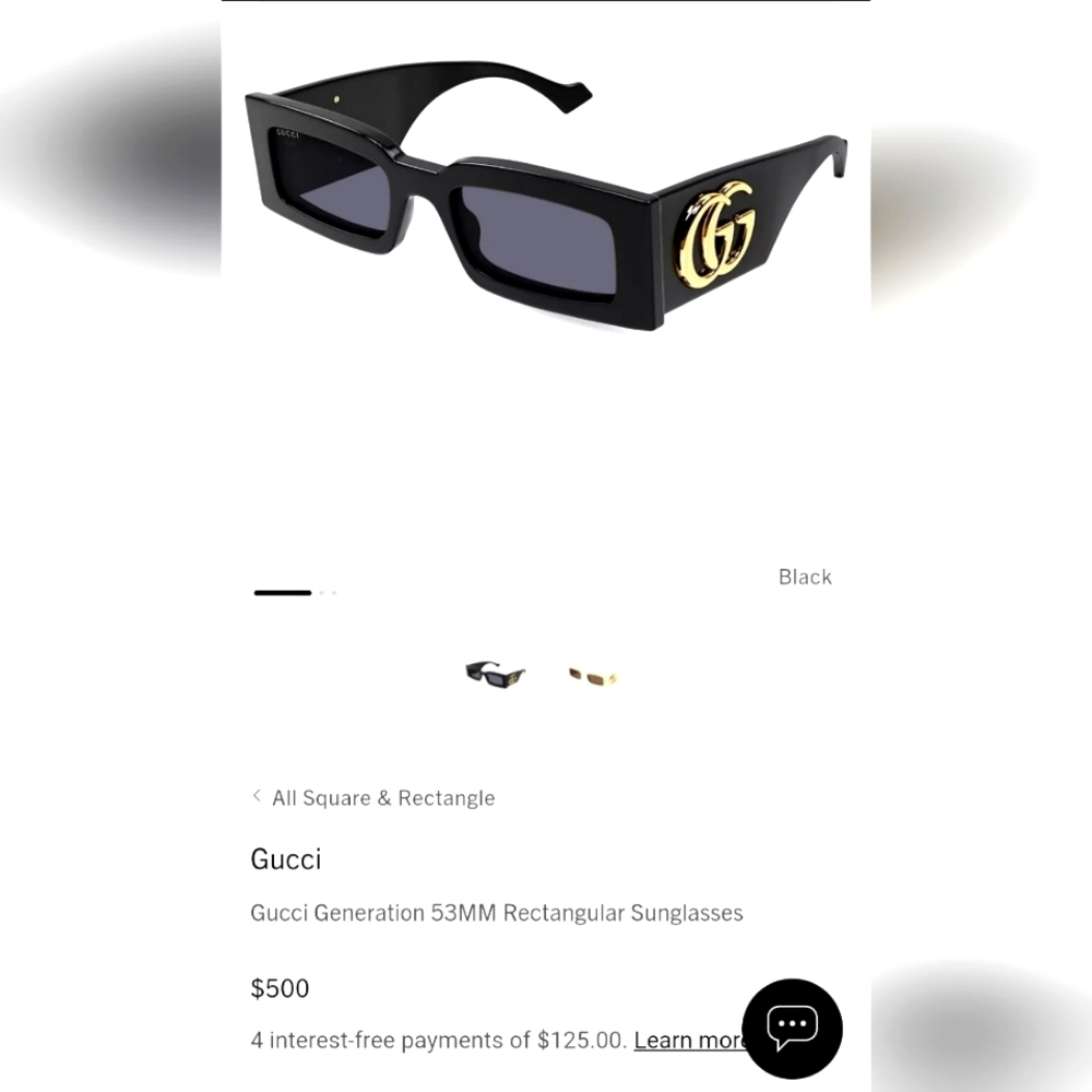 Authentic Gucci Black Rectangular Sunglasses